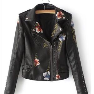 Floral Faux Leather Jacket